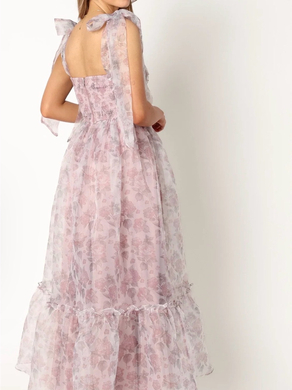 New Petal and Pup Floret Midi Dress XS Bow Tie Lavender Purple Garden Bridesmaid - Picture 2 of 8